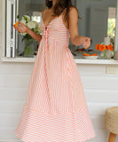 Women's V Neck Striped Bandeau Dress in Blue Cyan Pink Yellow