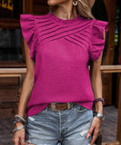 Chic Ruffle Sleeve Blouse in Blue Apricot Green Rose