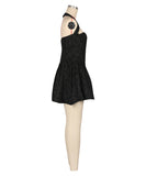 Fitted One Shoulder Halter Dress With Puff Sleeves In Green