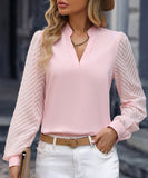 Ladies Blended Chiffon Long Sleeve Solid Color Blouse