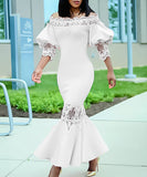 One-Shoulder Lace Fishtail Dress Elegant Charm Evening Gown