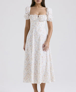Chic Floral Halter Dress in White for Effortless Elegance