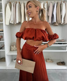 Elegant Plunging Pleated Pants Set Solid Colors Everyday