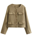 Fashionable Button Embellished Short Blazer Polyester