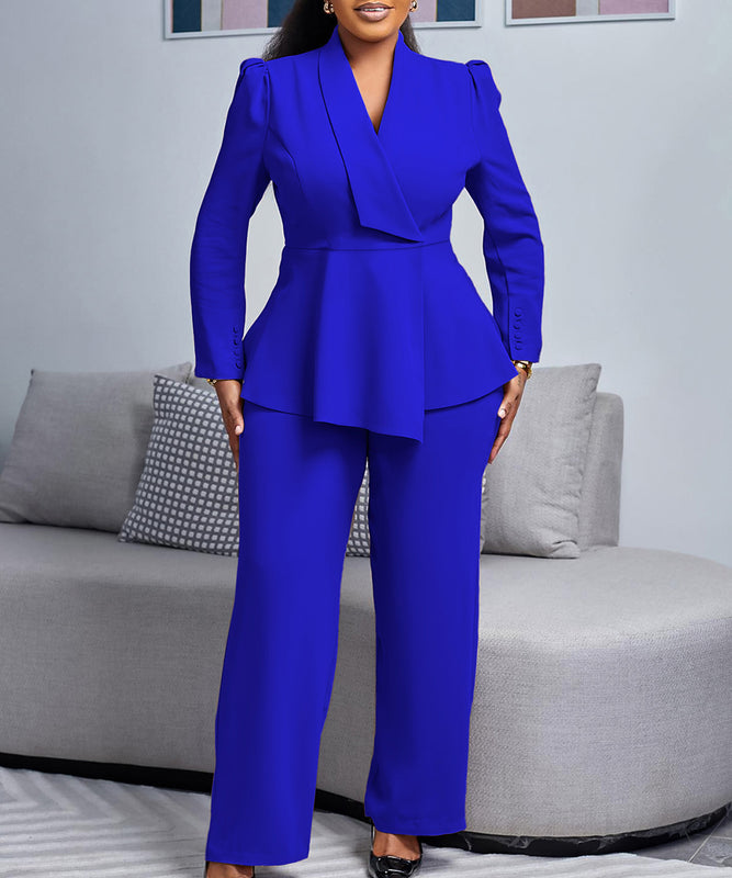 Chic Ruffled Top and Wide-Leg Pants Fashion Suit for You