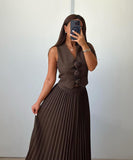 Sleeveless Tank Top Two Piece Set With Pleated Sleeves Women