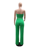 Chic Strapless Two-Piece Outfit with Solid Long Pants
