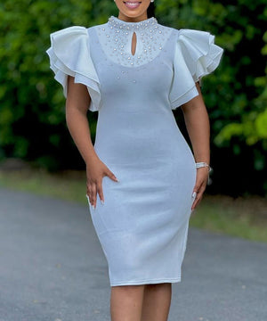 Chic Stylish Sexy Peplum Sleeved Beaded Dress for Parties