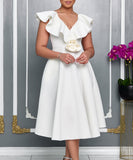 V Neck Ruffled Floral Evening Dress for Elegant Banquets