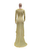 Elegant Sexy V-neck Solid Color Long-Sleeved Dress for Women