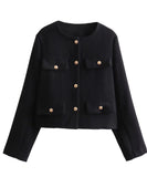 Fashionable Button Embellished Short Blazer Polyester