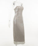 Sequin Halter Evening Gown In Light Apricot Polyester