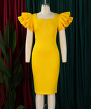Beaded Lotus Leaf Sleeve Women's Dress for Effortless Style