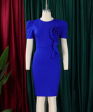 Solid Color Short Sleeved Wraparound Lace Ruffled Dress