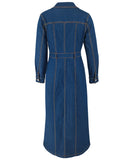 Women's Denim Long Sleeve Coat Style Dress with Button Closure