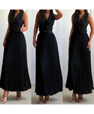 Sleeveless Tank Top Two Piece Set With Pleated Sleeves Women