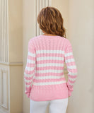 Classic Color Block Cable Knit Turtleneck Sweater Relaxed