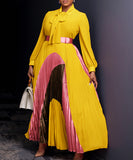 Strappy Pleated Long Sleeve Multi Color Dress for Women