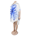 Classic Printed Shirt Dress With Lapel Collar Slim Fit