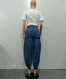 Loose Straight Leg Jeans With Drawstring Tie And Bow Detail