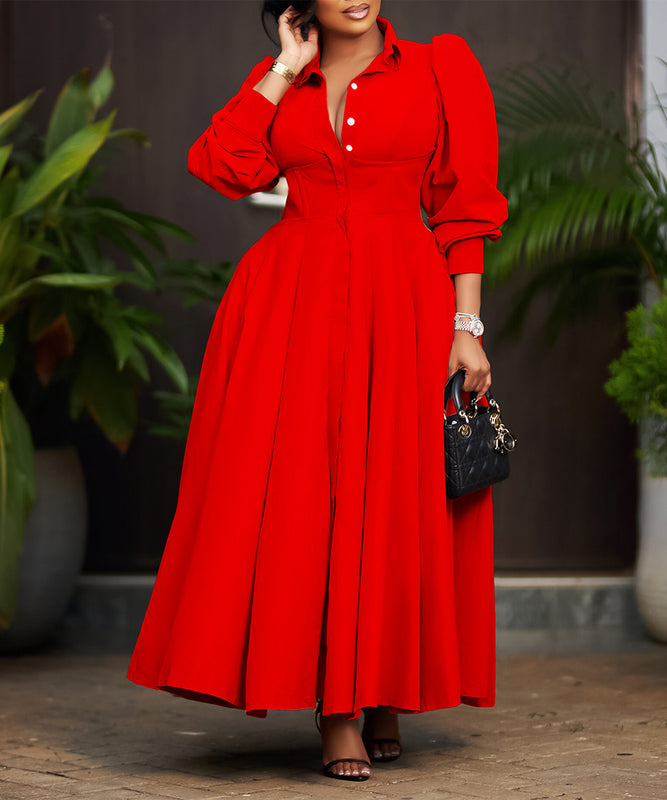Solid Color Long Sleeve Swing Dress in Light Pink Black Red White