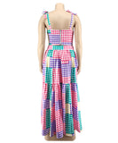 Plaid Sleeveless Blazer With Wide Skirt Set In Vibrant Colors