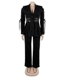 Slim-Fit Women Two Piece Suit With Embroidered Tie