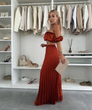 Elegant Plunging Pleated Pants Set Solid Colors Everyday