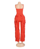 Fluffy Lace Halter Top And Pants Set With Tassels Details