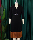 Elegant Women's Suit-Style Pleated Dress with Belt and Collar