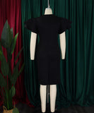Round Neck Ruffled Sleeve Diamond Studded Halter Dress