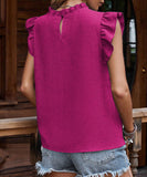Chic Ruffle Sleeve Blouse in Blue Apricot Green Rose