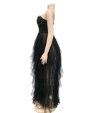 Rhinestone Strapless Net Dress Voluminous Silhouette Elegant Party Gown Sparkle Accents