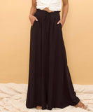 Loose Wide Leg Pants with Drawstring Waist in Blue and Black