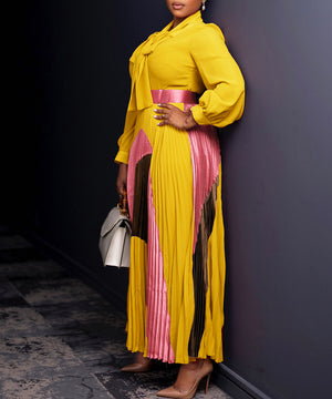 Strappy Pleated Long Sleeve Multi Color Dress for Women