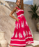 Vacation-Style Halter Top Beach Dress with High Waist Skirt