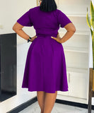 Plus Size Solid Color Lace Up Short Sleeve Dress for Women