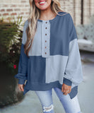 Casual Patchwork Collar Long Sleeve Pullover Soft And Cozy