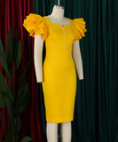 Beaded Lotus Leaf Sleeve Women's Dress for Effortless Style