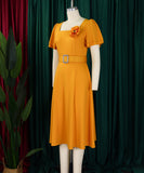 Square Neck High Waisted Large Hem Dress in Solid Color