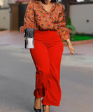 Stylish Printed Long-Sleeved Shirt Wide-Leg Pants Fashion Suit