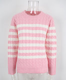 Classic Color Block Cable Knit Turtleneck Sweater Relaxed