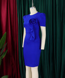Solid Color Short Sleeved Wraparound Lace Ruffled Dress