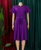 Plus Size Solid Color Lace Up Short Sleeve Dress for Women
