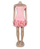 Chic Sleeveless Skew Shoulder Stretch Slim Mesh Dress with Wooden Ear Lace
