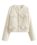 Fashionable Button Embellished Short Blazer Polyester
