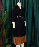 Elegant Women's Suit-Style Pleated Dress with Belt and Collar