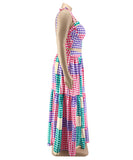 Plaid Sleeveless Blazer With Wide Skirt Set In Vibrant Colors