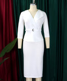 Collared High Waisted Pencil Skirt with Fitted Waist and Gathered Neckline