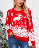 Classic Christmas Tree Print Round Neck Pullover For Women